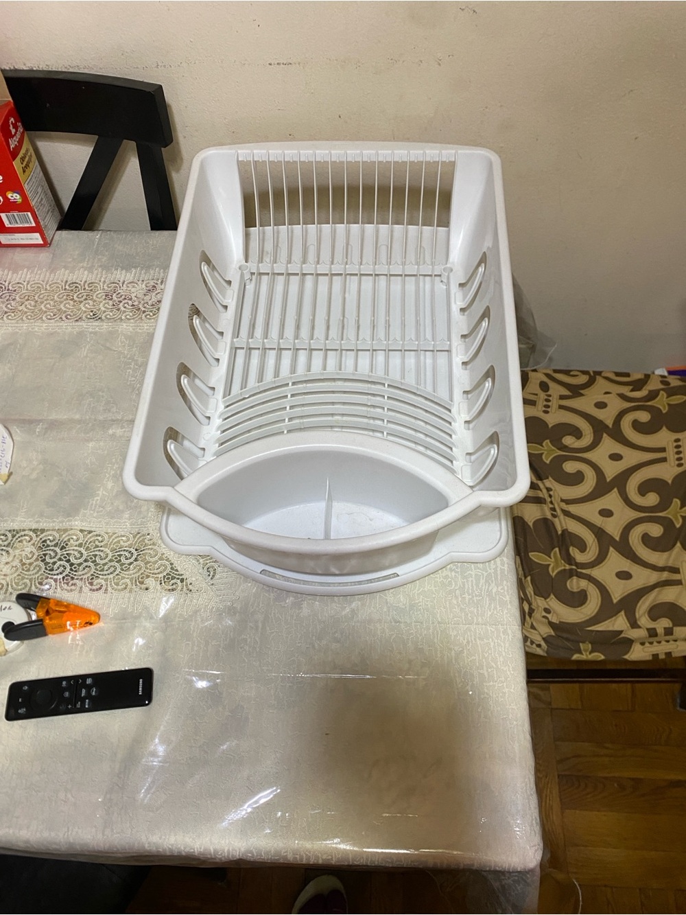 White Plastic Dish Drying Rack with Utensil Caddy , Very good condition!